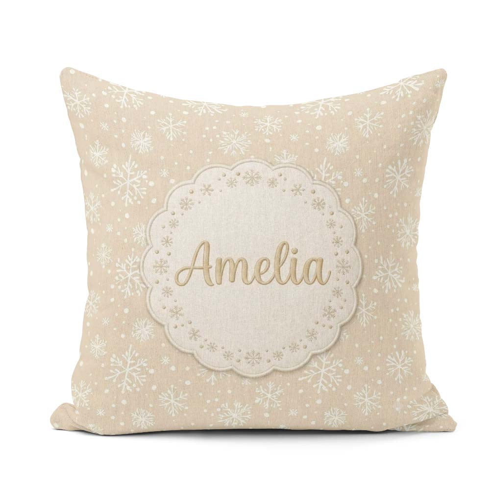 Custom Name Background Snowflakes Winter Seamless Pattern Custom Square Filled Cushion Throw Pillow Sofa Bed Home Decor Zip Washable UK Made