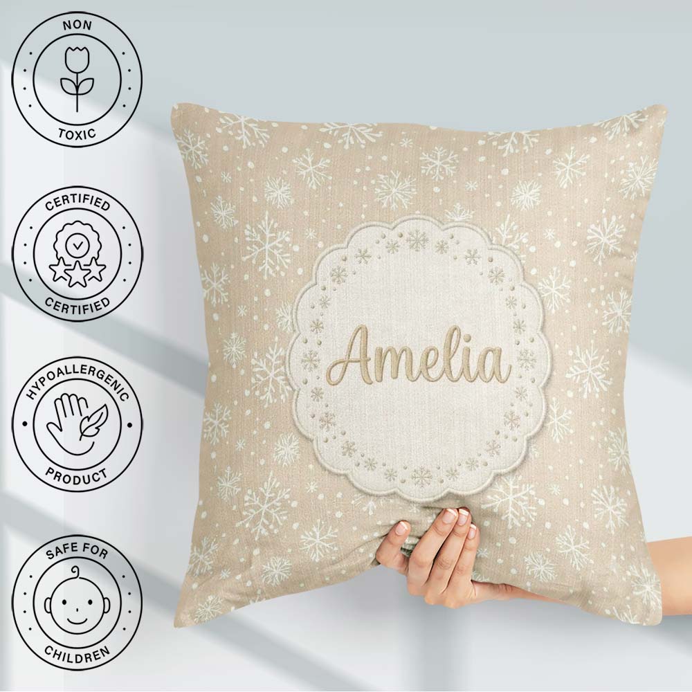 Custom Name Background Snowflakes Winter Seamless Pattern Custom Square Filled Cushion Throw Pillow Sofa Bed Home Decor Zip Washable UK Made