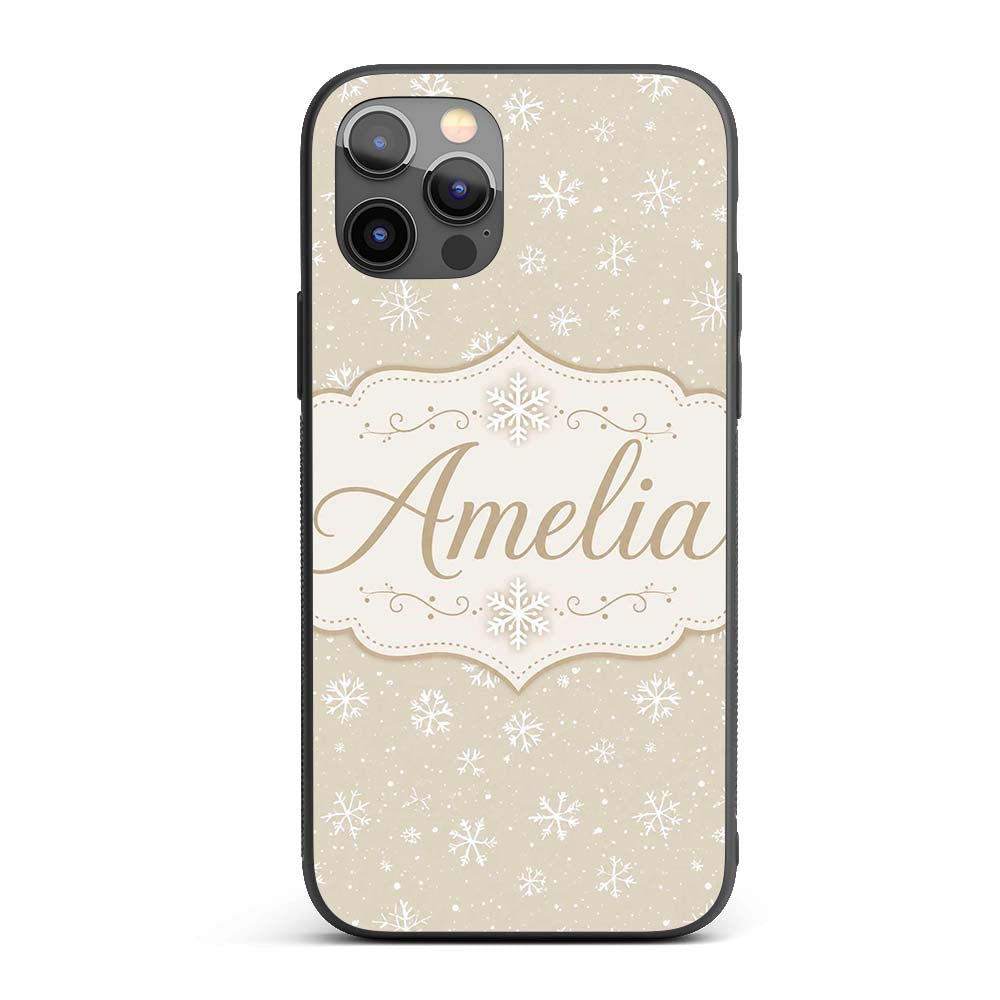 Warm Beige Background Snowflake Scatter Winter Custom Name Protective Phone Case Mobile Cover Durable Everyday Smartphone Shock Resistant