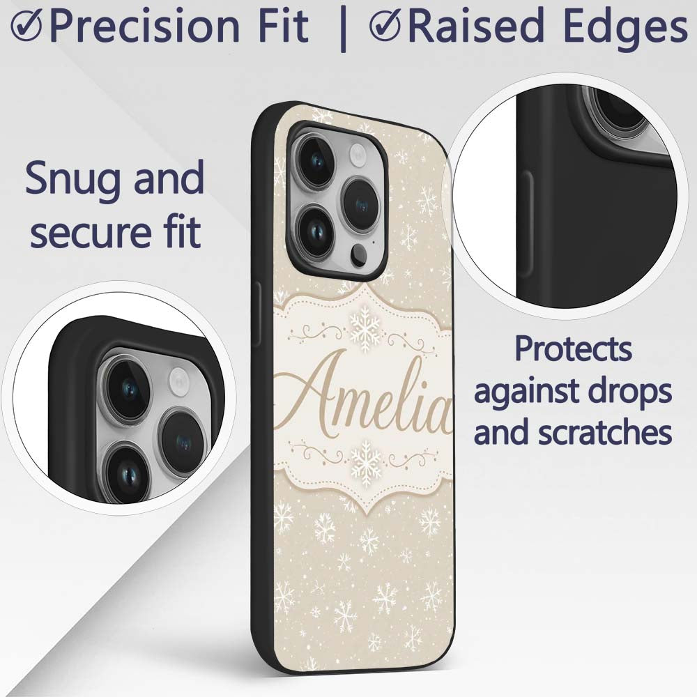 Warm Beige Background Snowflake Scatter Winter Custom Name Protective Phone Case Mobile Cover Durable Everyday Smartphone Shock Resistant