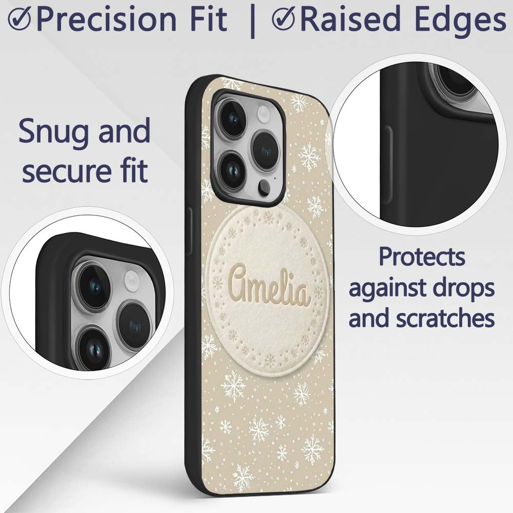 Classic Beige Background Large Snowflake Winter Custom Name Protective Phone Case Mobile Cover Durable Everyday Smartphone Shock Resistant