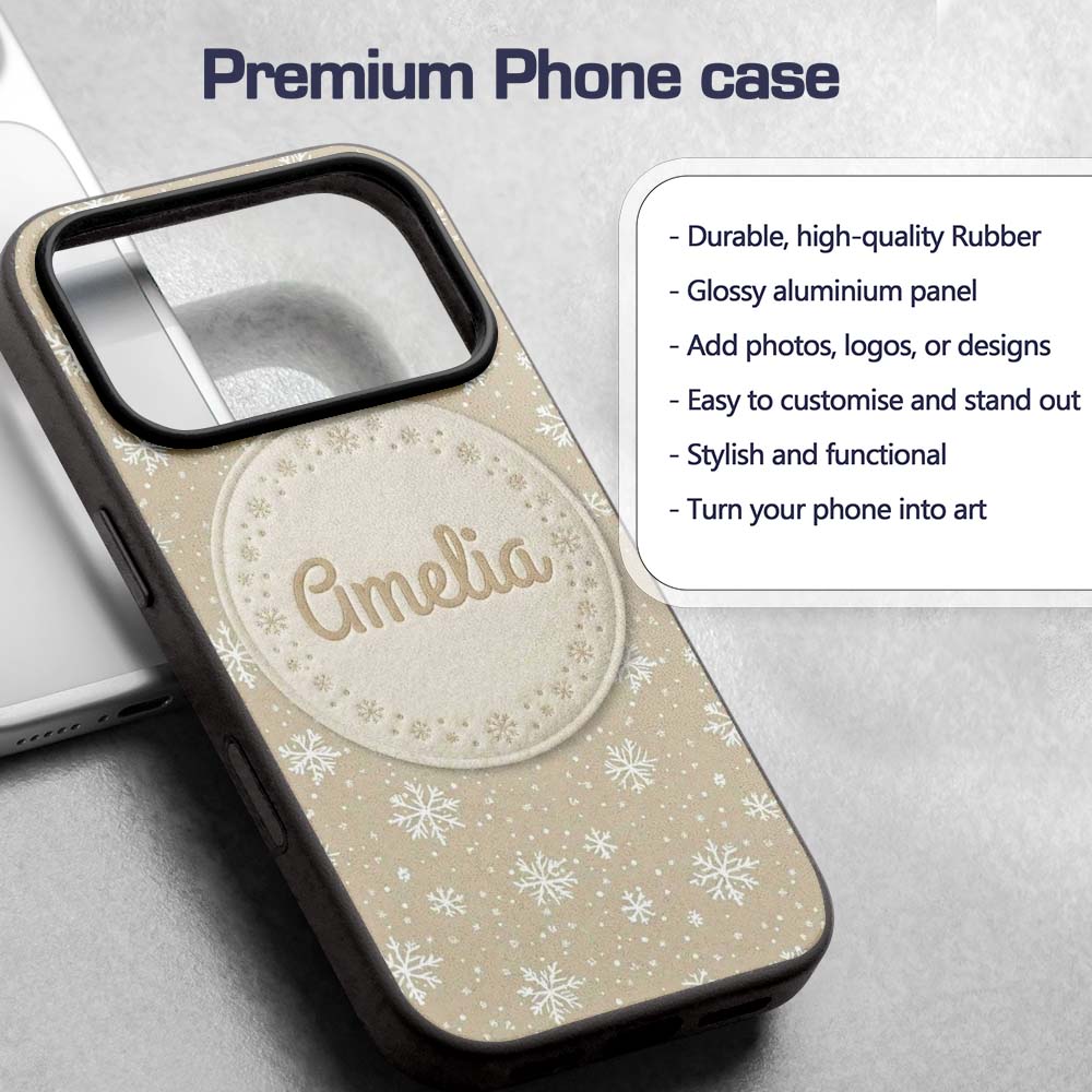 Classic Beige Background Large Snowflake Winter Custom Name Protective Phone Case Mobile Cover Durable Everyday Smartphone Shock Resistant