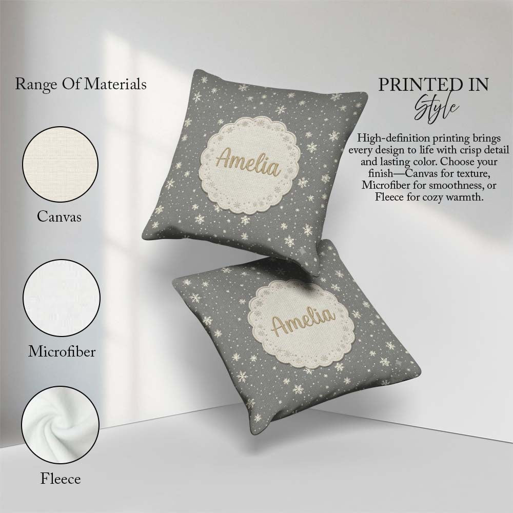 Custom Name Dark Grey Background Scatter Winter Seamless Pattern Square Filled Cushion Throw Pillow Sofa Bed Home Decor Zip Washable UK Made