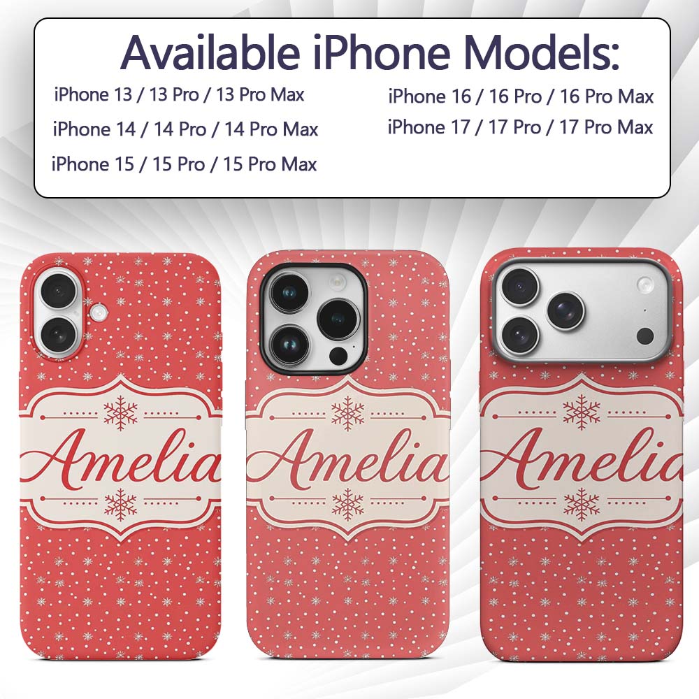 Red Background White Snowflakes Falling Winter Custom Name Protective Phone Case Mobile Cover Durable Everyday Smartphone Shock Resistant