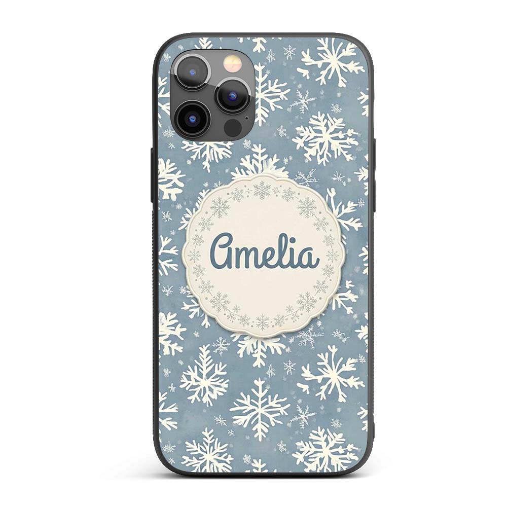 Blue Background Large Snowflake Winter Seamless Custom Name Protective Phone Case Mobile Cover Durable Everyday Smartphone Shock Resistant