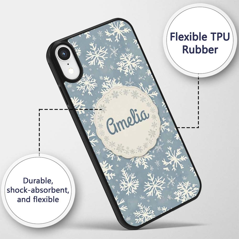 Blue Background Large Snowflake Winter Seamless Custom Name Protective Phone Case Mobile Cover Durable Everyday Smartphone Shock Resistant