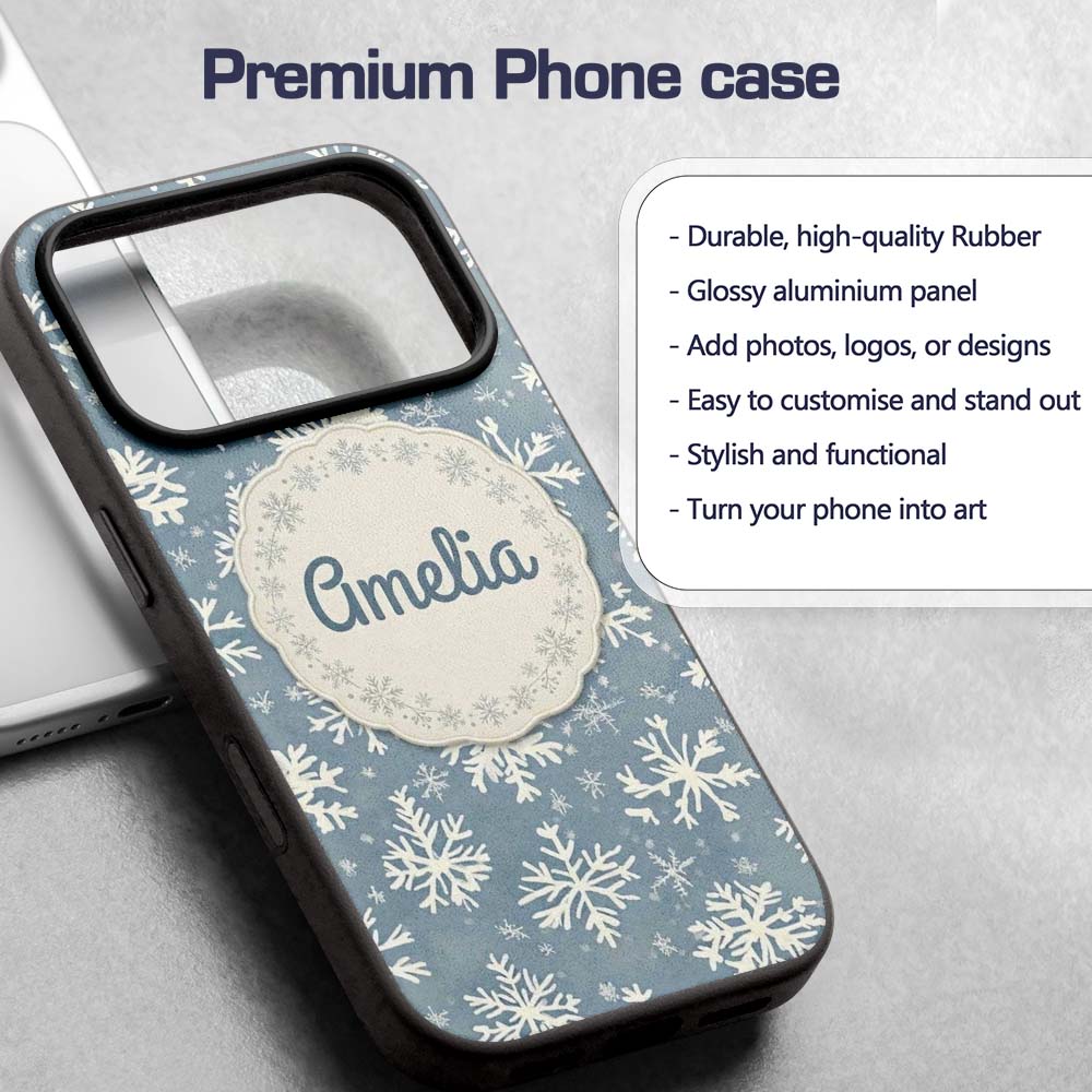 Blue Background Large Snowflake Winter Seamless Custom Name Protective Phone Case Mobile Cover Durable Everyday Smartphone Shock Resistant