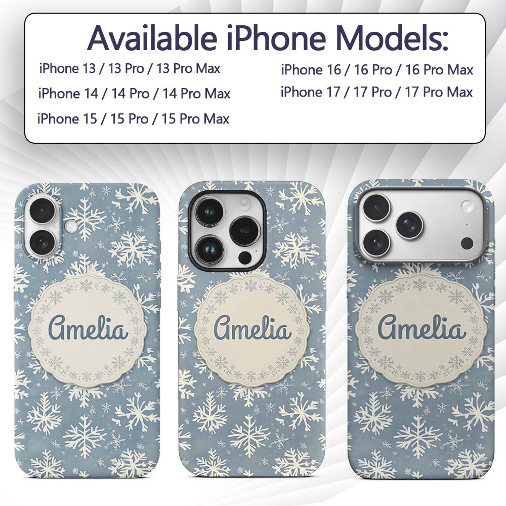 Blue Background Large Snowflake Winter Seamless Custom Name Protective Phone Case Mobile Cover Durable Everyday Smartphone Shock Resistant