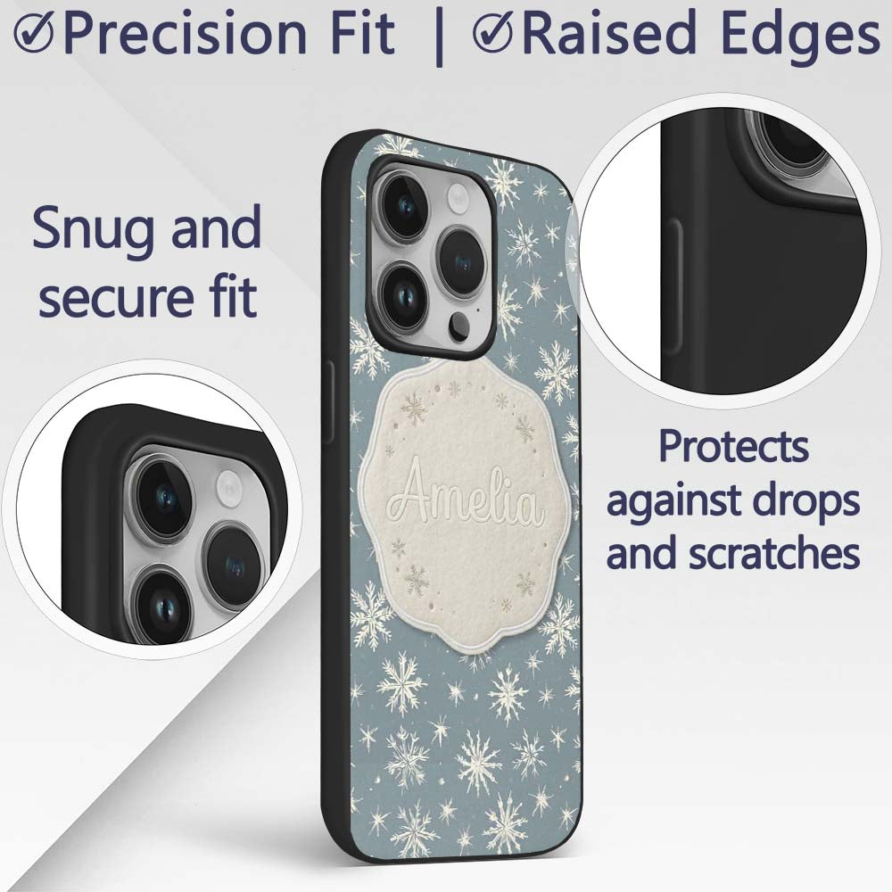 Blue Background Snowflake Star Winter Seamless Custom Name Protective Phone Case Mobile Cover Durable Everyday Smartphone Shock Resistant