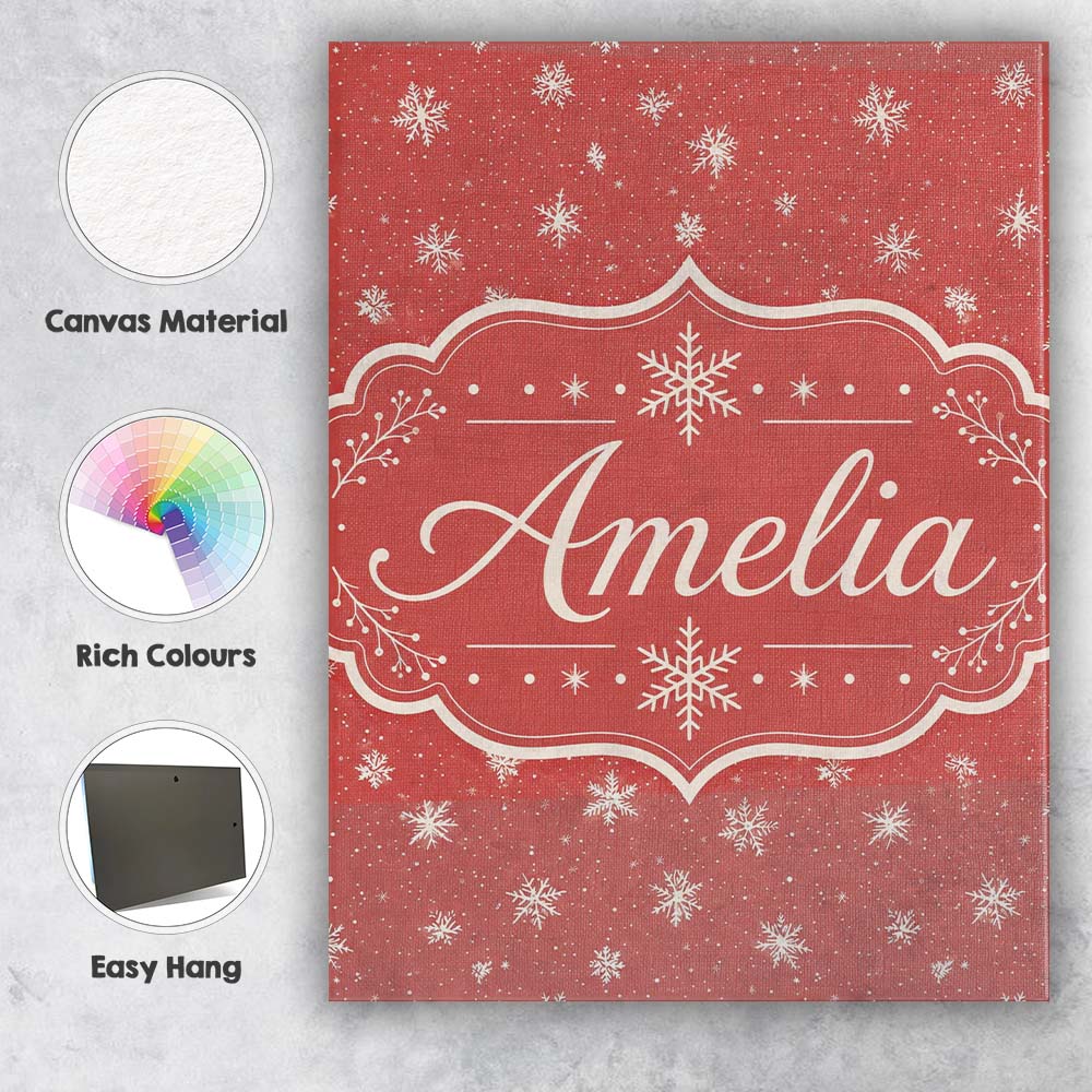 Personalised Name Red Background Snowflake Custom Unique Gift Idea Elegant Feature Canvas Wall Art Print Decor Picture Ready to Hang