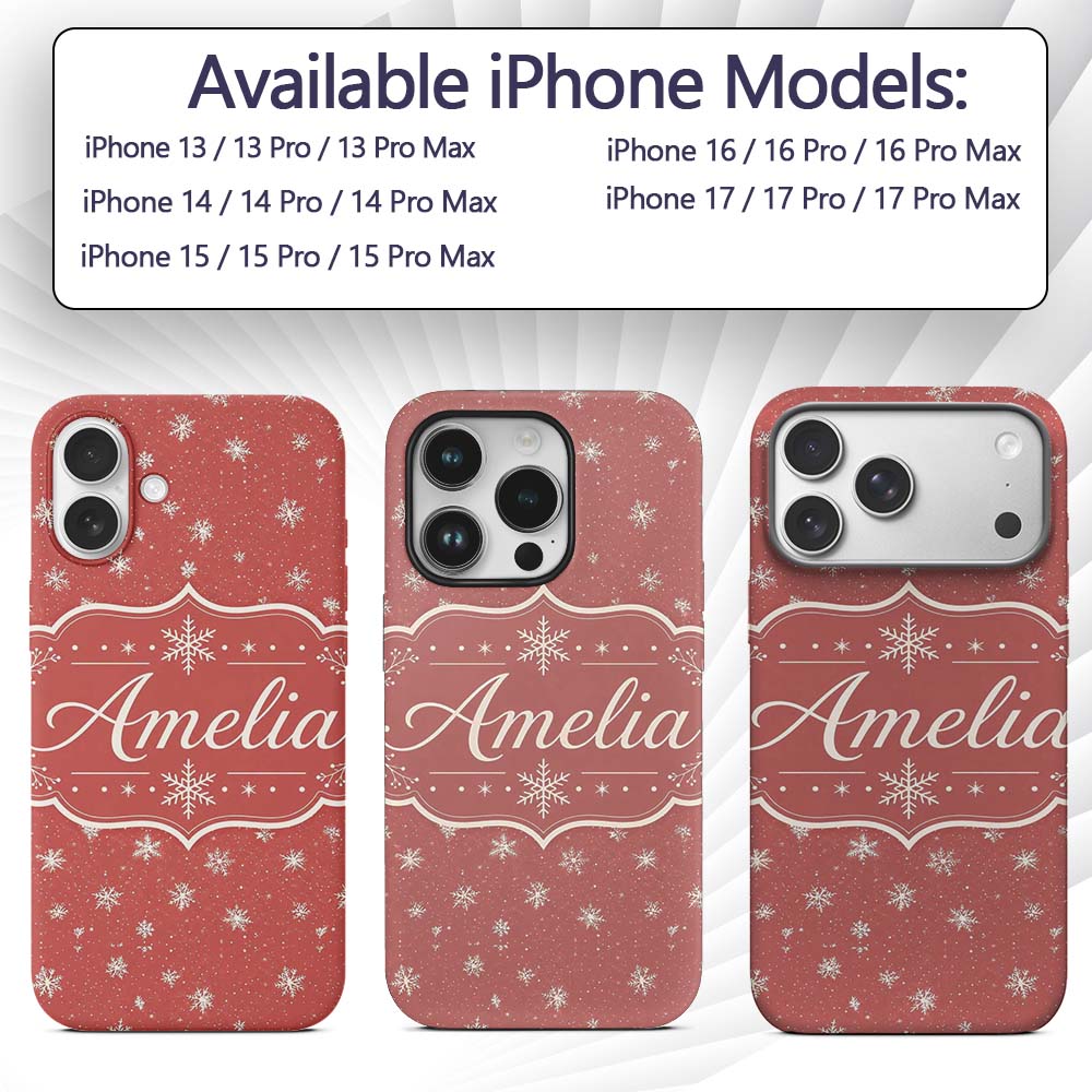 Red Background Snowflake Scatter Winter Seamless Custom Name Protective Phone Case Mobile Cover Durable Everyday Smartphone Shock Resistant