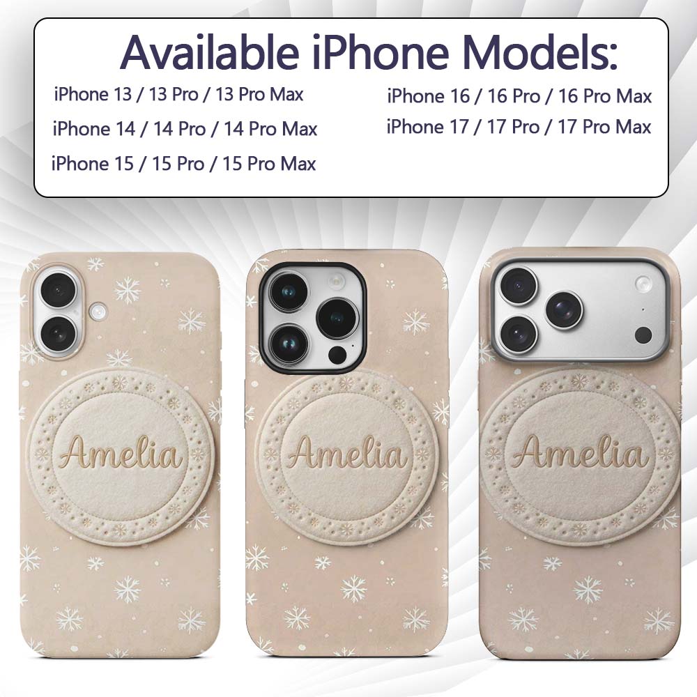 Beige Background Minimal Snowflake Printed Design Custom Name Protective Phone Case Mobile Cover Durable Everyday Smartphone Shock Resistant