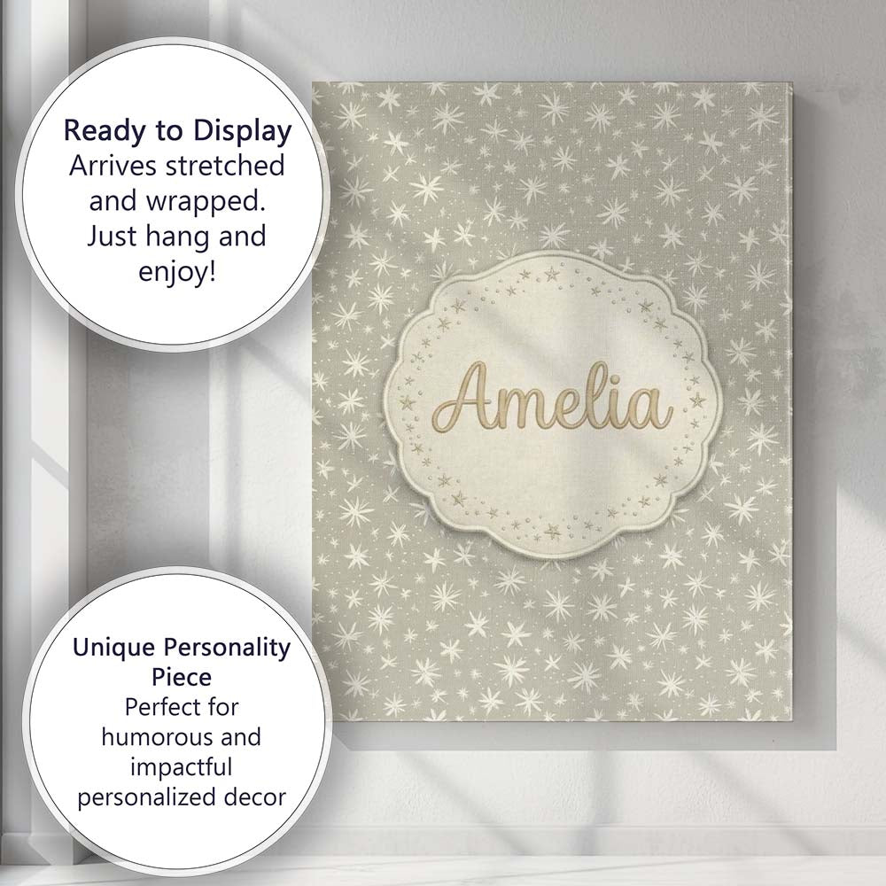 Personalised Name Neutral Beige Star Custom Premium Decorative Design Modern Room Accent Canvas Wall Art Print Decor Picture Ready to Hang