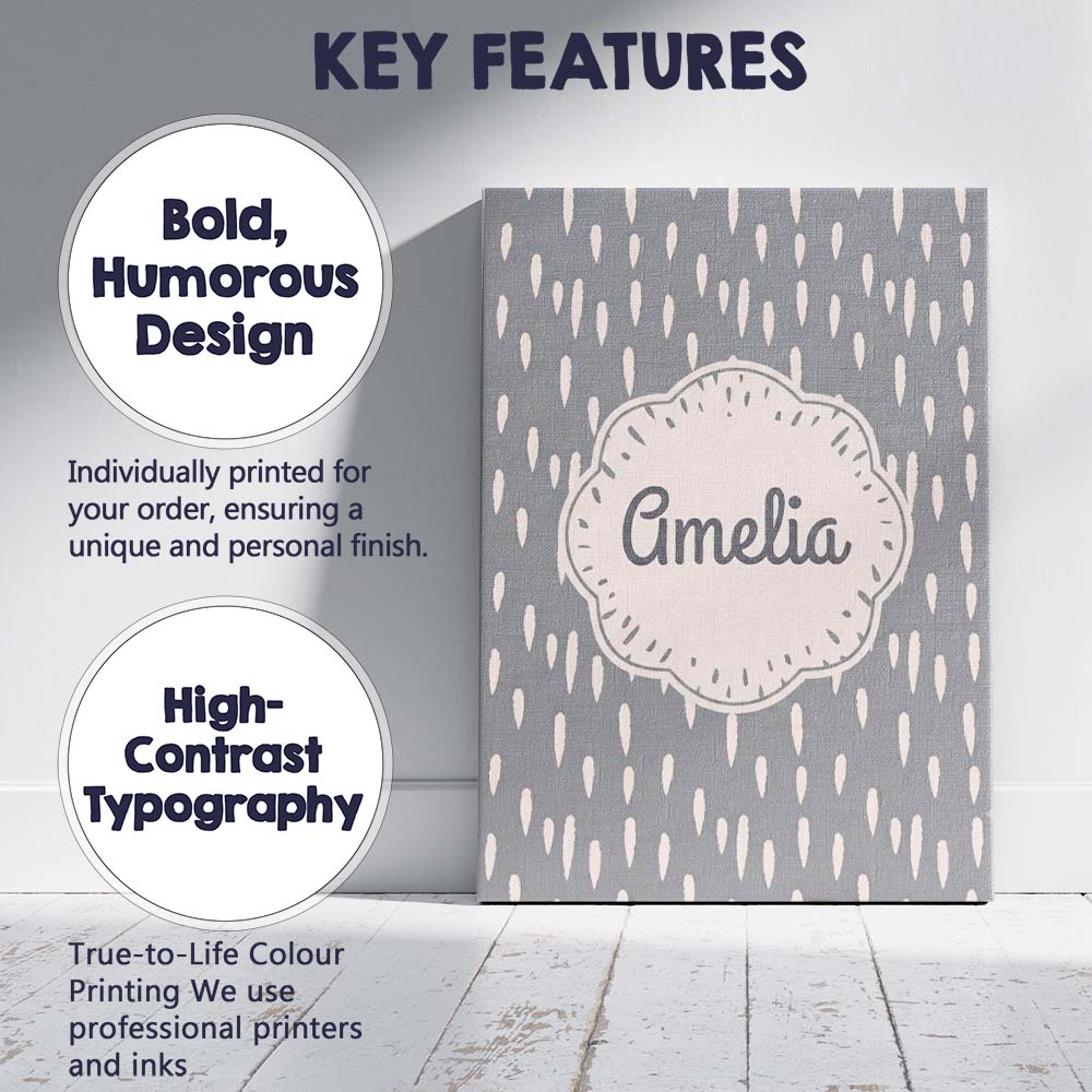 Personalised Name Grey Background Minimal Custom Unique Gift Idea Elegant Feature Canvas Wall Art Print Decor Picture Ready to Hang