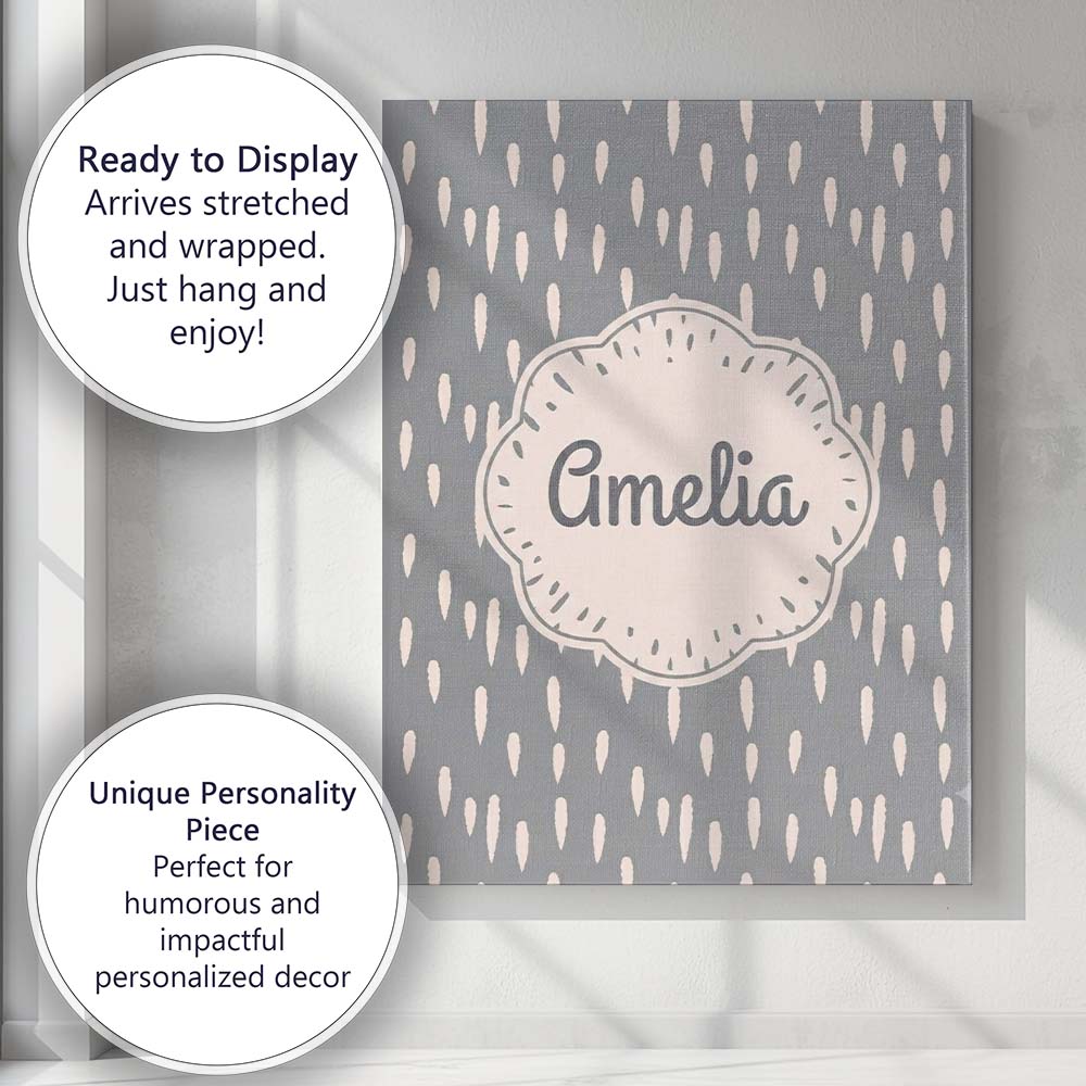 Personalised Name Grey Background Minimal Custom Unique Gift Idea Elegant Feature Canvas Wall Art Print Decor Picture Ready to Hang