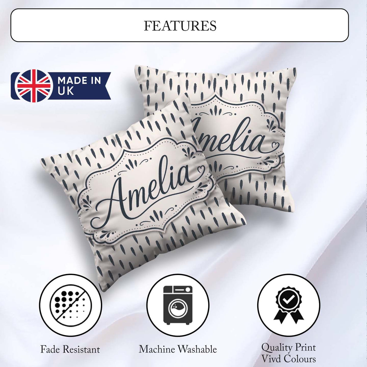 Custom Name Neutral Abstract Brush Stroke Pattern Seamless Name Square Filled Cushion Throw Pillow Sofa Bed Home Decor Zip Washable UK Made