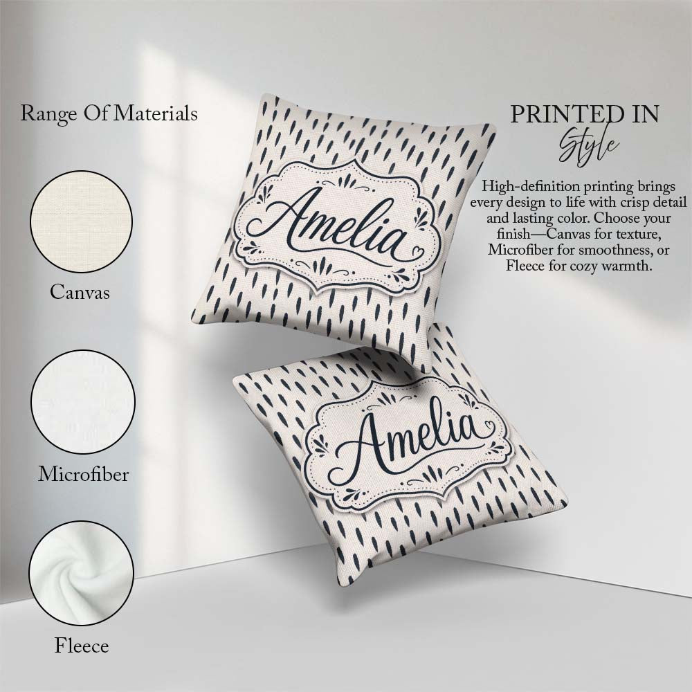 Custom Name Neutral Abstract Brush Stroke Pattern Seamless Name Square Filled Cushion Throw Pillow Sofa Bed Home Decor Zip Washable UK Made