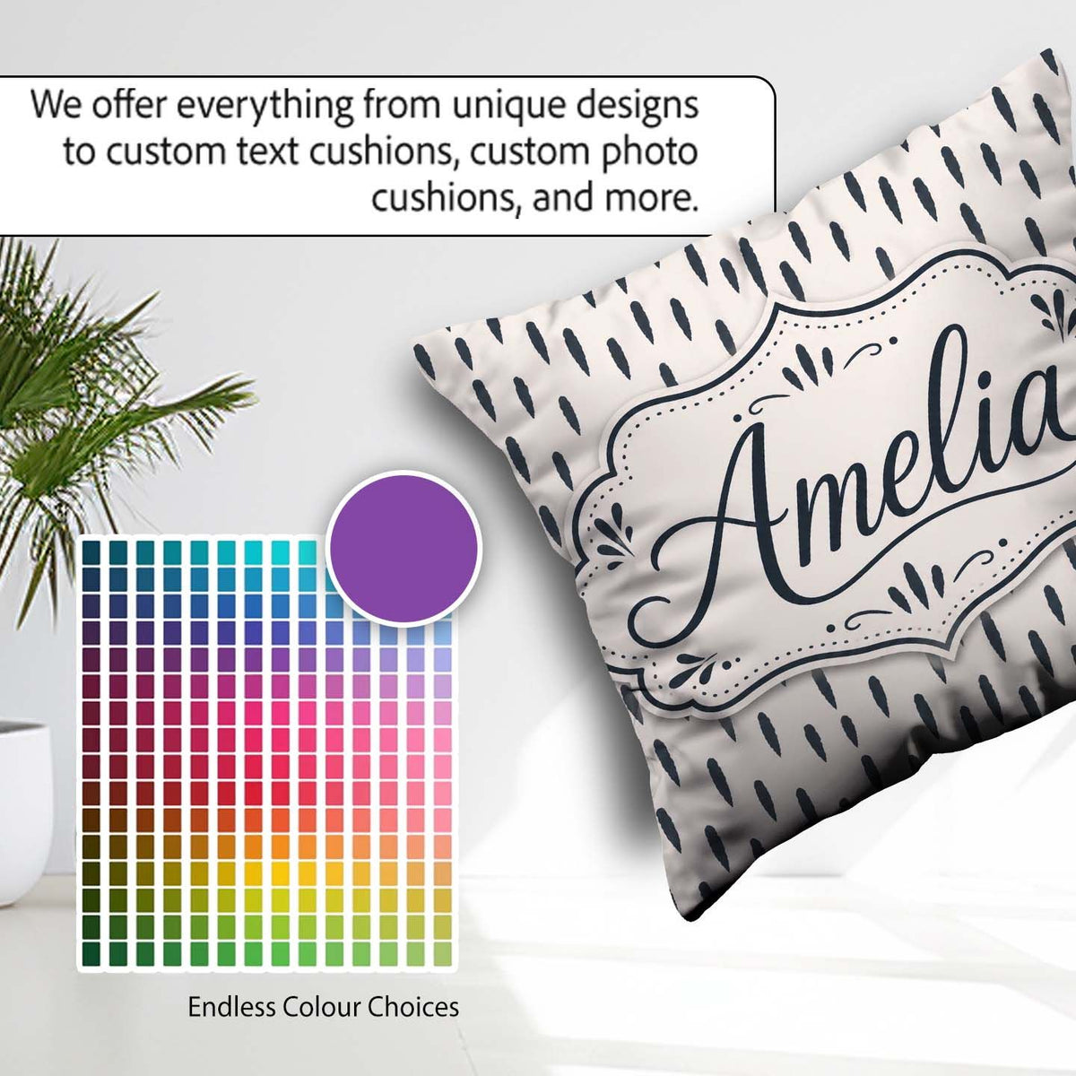 Custom Name Neutral Abstract Brush Stroke Pattern Seamless Name Square Filled Cushion Throw Pillow Sofa Bed Home Decor Zip Washable UK Made