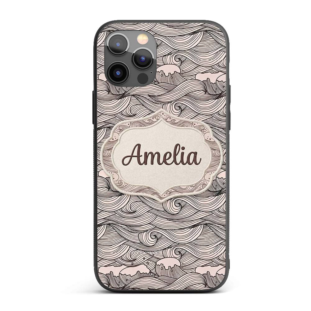 Beige Ocean Wave Line Art Seamless Pattern Name Custom Name Protective Phone Case Mobile Cover Durable Everyday Smartphone Shock Resistant