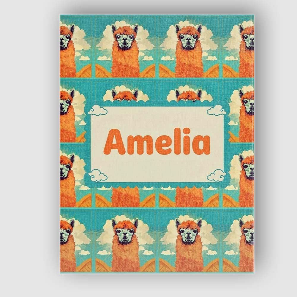 Personalised Name Cute Alpaca Portrait With Custom Bespoke Interior Contemporary Canvas Wall Art Print Decor Picture Ready to Hang