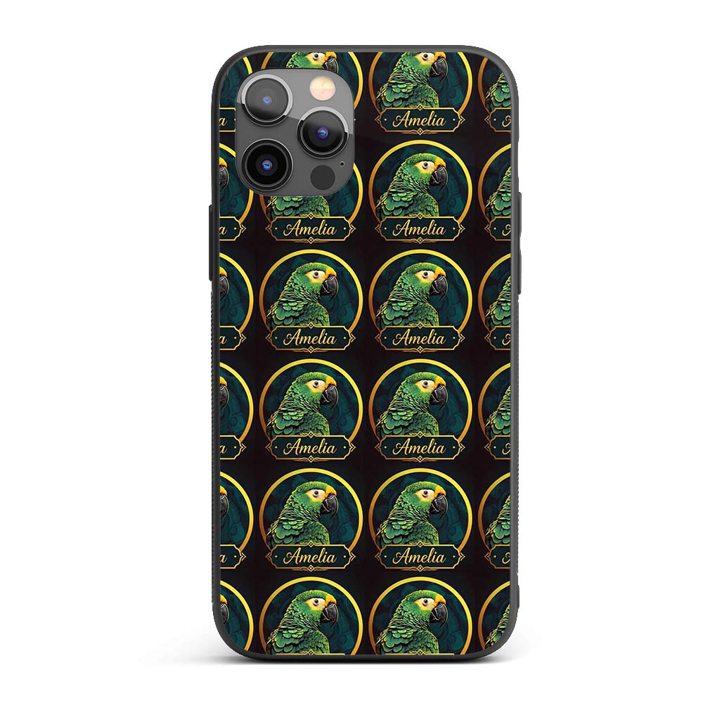 Exotic Green Parrot Circular Frame Printed Design Custom Name Protective Phone Case Mobile Cover Durable Everyday Smartphone Shock Resistant