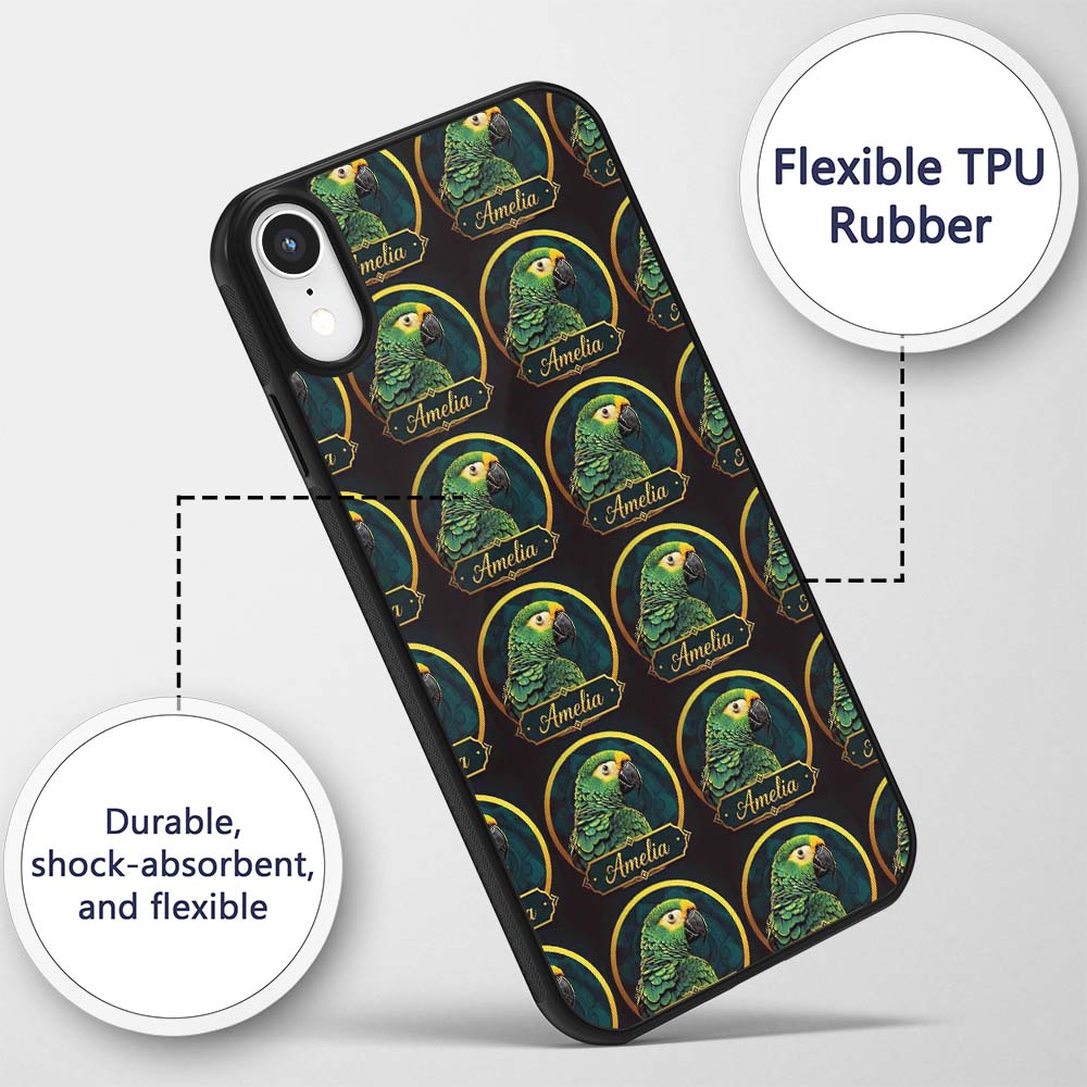 Exotic Green Parrot Circular Frame Printed Design Custom Name Protective Phone Case Mobile Cover Durable Everyday Smartphone Shock Resistant