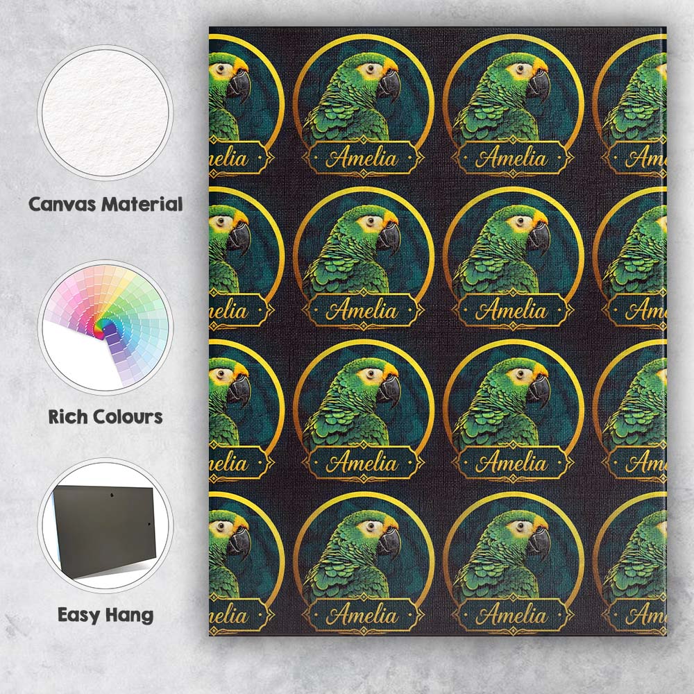 Personalised Name Exotic Green Parrot Custom Modern Room Accent Creative Decorator Style Canvas Wall Art Print Decor Picture Ready to Hang