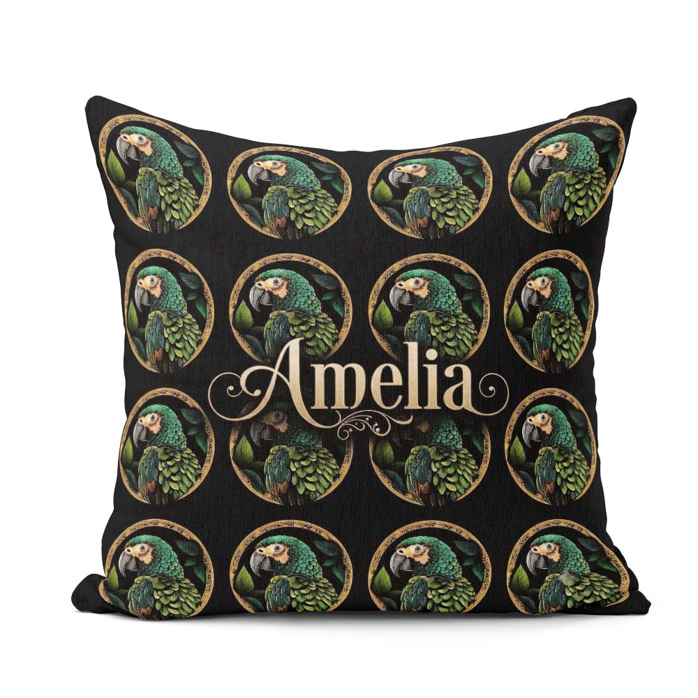 Custom Name Elegant Parrot Medallion Background Seamless Pattern Square Filled Cushion Throw Pillow Sofa Bed Home Decor Zip Washable UK Made
