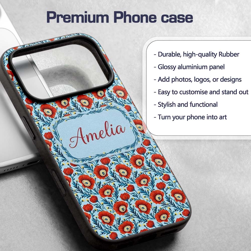 Red Poppy Flowers Botanical Garden Printed Design Custom Name Protective Phone Case Mobile Cover Durable Everyday Smartphone Shock Resistant