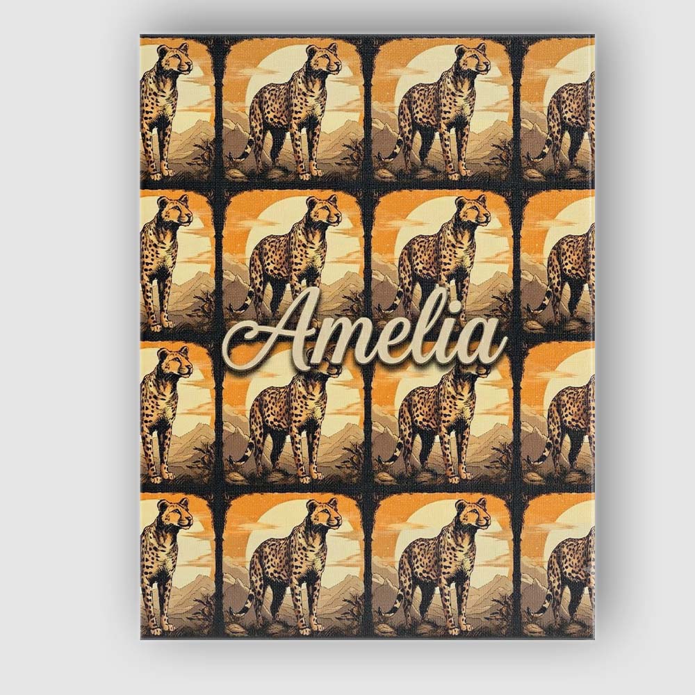 Personalised Name Golden Sunset Cheetah Custom Modern Room Accent Elegant Feature Canvas Wall Art Print Decor Picture Ready to Hang