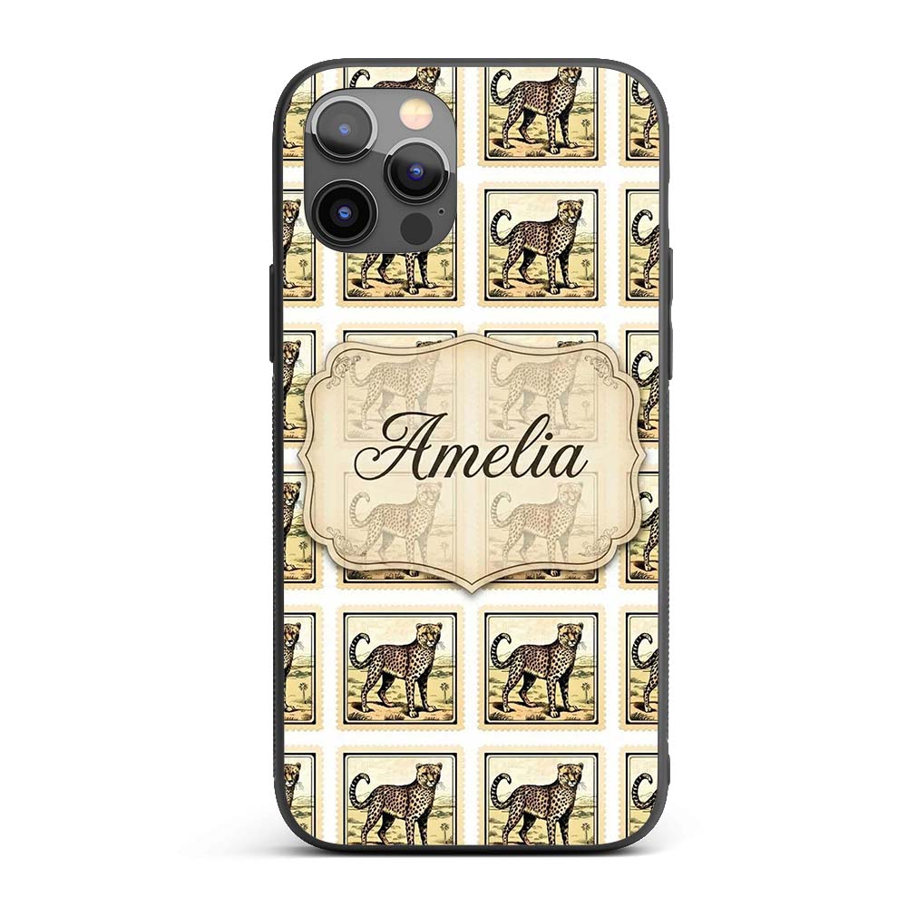 Cheetah Stamp Illustration Desert Scene Seamless Custom Name Protective Phone Case Mobile Cover Durable Everyday Smartphone Shock Resistant