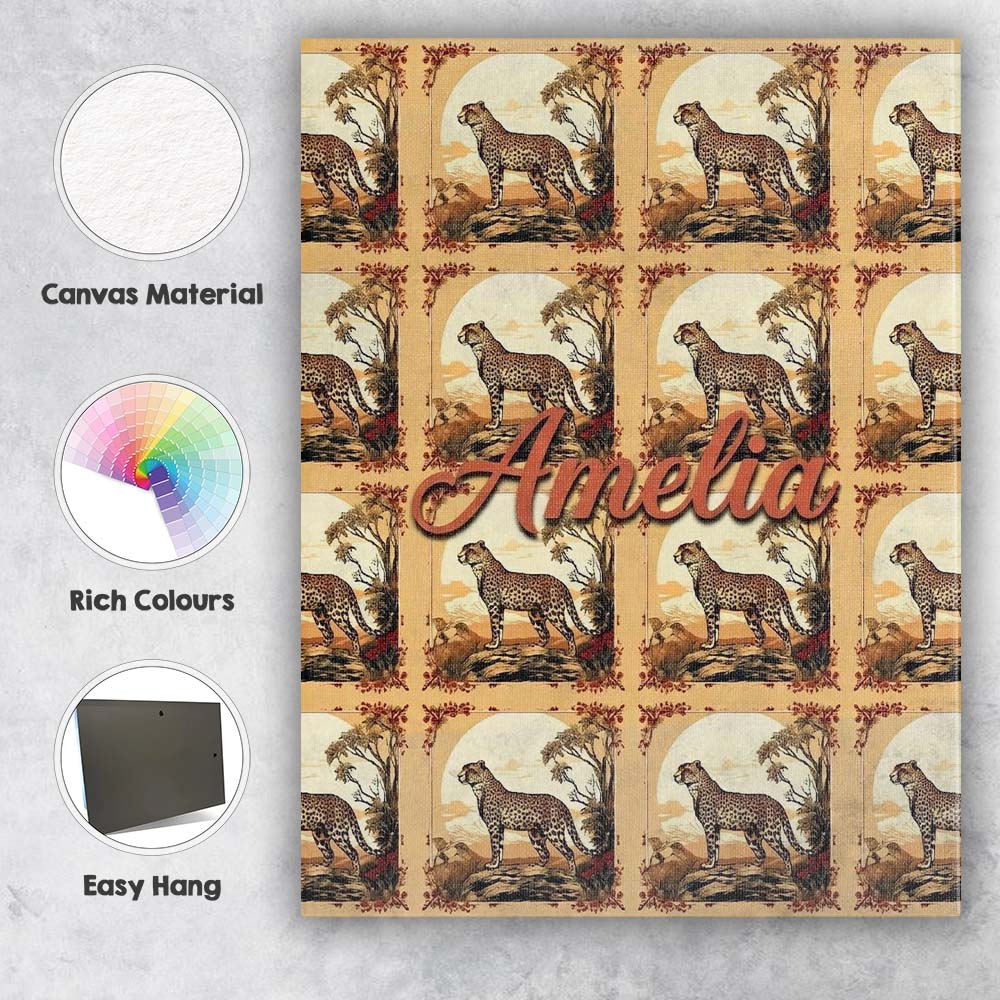 Personalised Name Artistic Cheetah Nature Custom Unique Gift Idea Elegant Feature Canvas Wall Art Print Decor Picture Ready to Hang