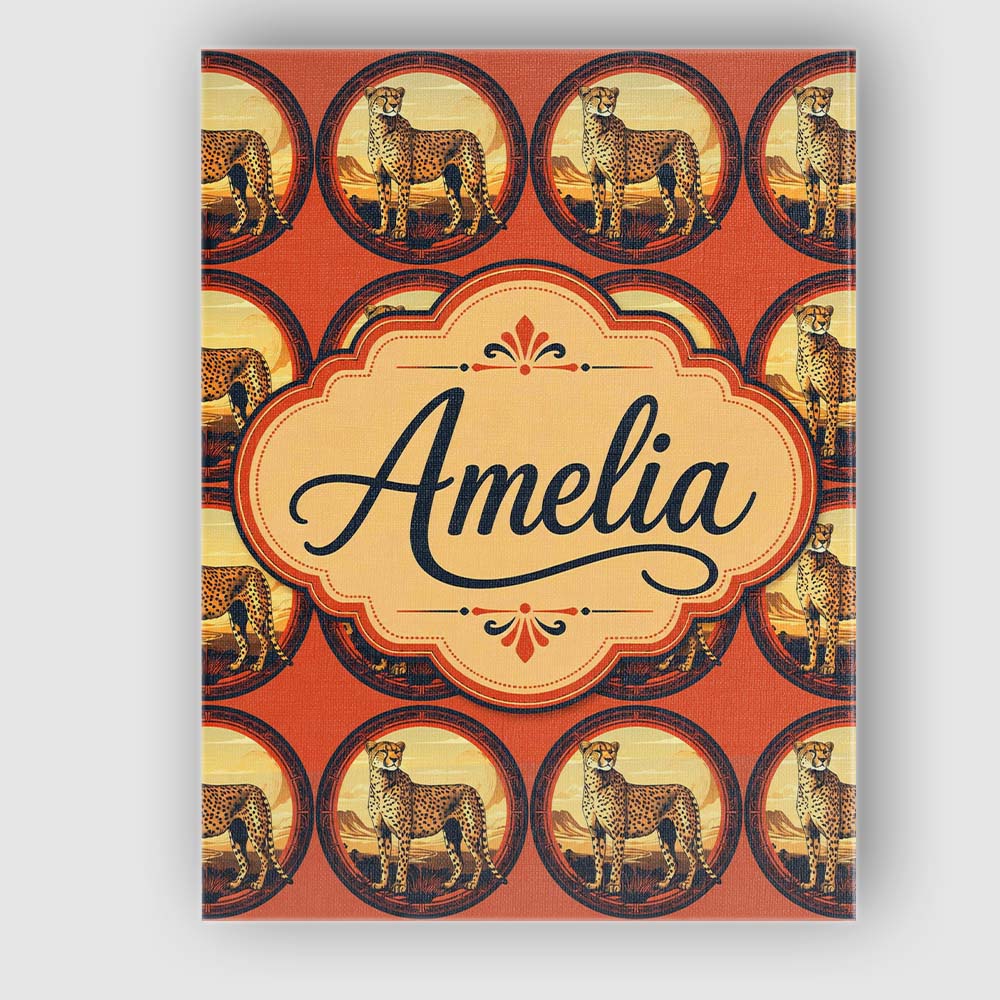 Personalised Name Decorative Cheetah Round Custom Unique Gift Idea Elegant Feature Canvas Wall Art Print Decor Picture Ready to Hang