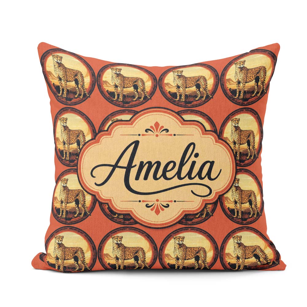 Custom Name Decorative Cheetah Landscape Seamless Pattern Custom Square Filled Cushion Throw Pillow Sofa Bed Home Decor Zip Washable UK Made