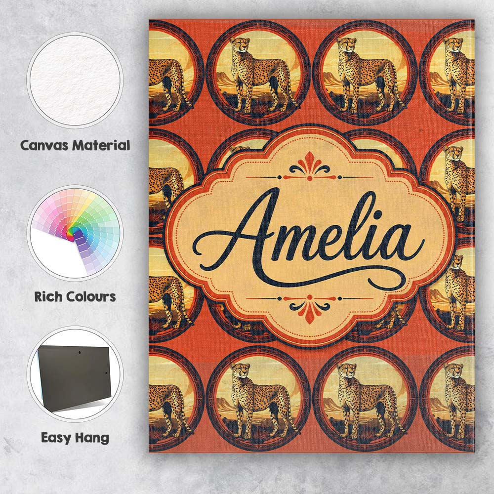 Personalised Name Decorative Cheetah Round Custom Unique Gift Idea Elegant Feature Canvas Wall Art Print Decor Picture Ready to Hang