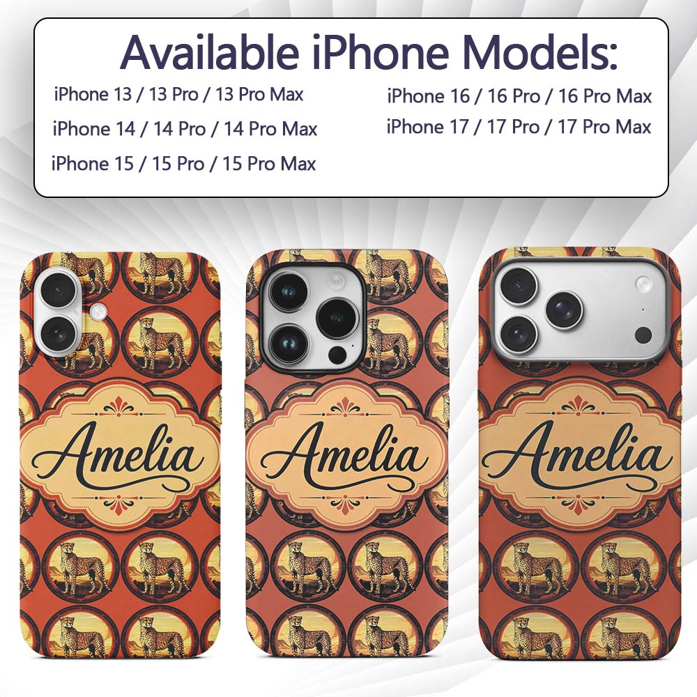 Decorative Cheetah Round Frame Landscape Seamless Custom Name Protective Phone Case Mobile Cover Durable Everyday Smartphone Shock Resistant