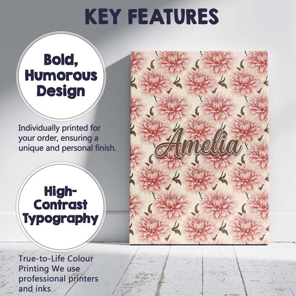 Personalised Name Soft Pink Dahlia Floral Custom Unique Gift Idea Elegant Feature Canvas Wall Art Print Decor Picture Ready to Hang