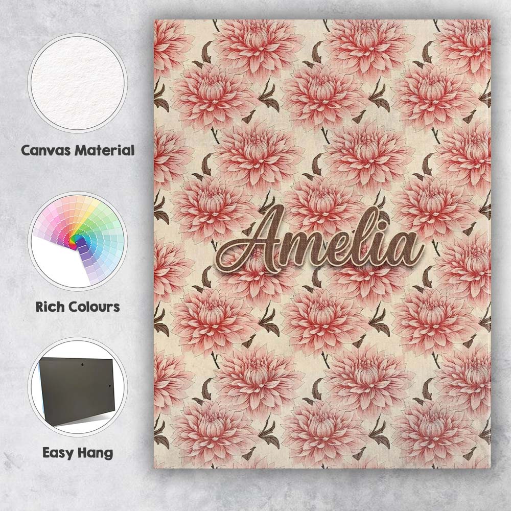Personalised Name Soft Pink Dahlia Floral Custom Unique Gift Idea Elegant Feature Canvas Wall Art Print Decor Picture Ready to Hang