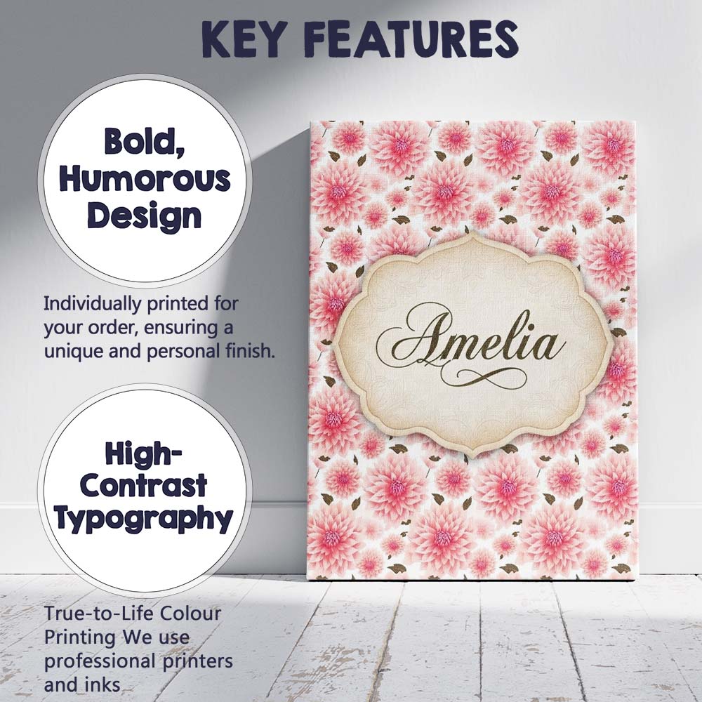 Personalised Name Light Pink Dahlia Bloom Custom Unique Gift Idea Elegant Feature Canvas Wall Art Print Decor Picture Ready to Hang