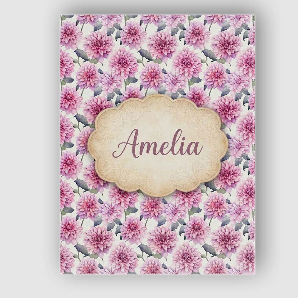 Personalised Name Lilac Dahlia Flowers Custom Modern Room Accent Elegant Feature Canvas Wall Art Print Decor Picture Ready to Hang