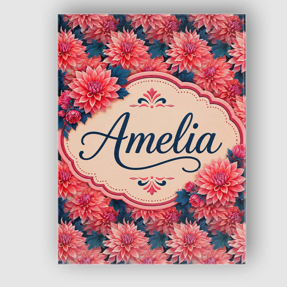 Personalised Name Bold Red Dahlia Floral Custom Unique Gift Idea Elegant Feature Canvas Wall Art Print Decor Picture Ready to Hang