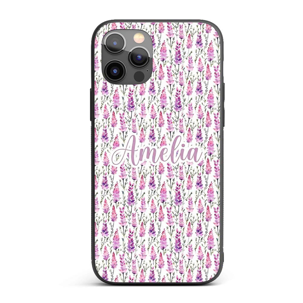 Purple Wildflower Meadow Watercolor Seamless Custom Name Protective Phone Case Mobile Cover Durable Everyday Smartphone Shock Resistant