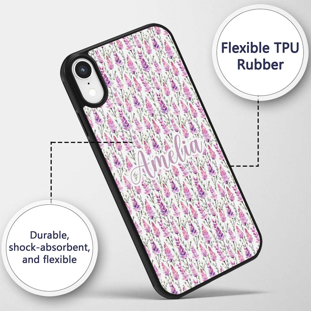 Purple Wildflower Meadow Watercolor Seamless Custom Name Protective Phone Case Mobile Cover Durable Everyday Smartphone Shock Resistant