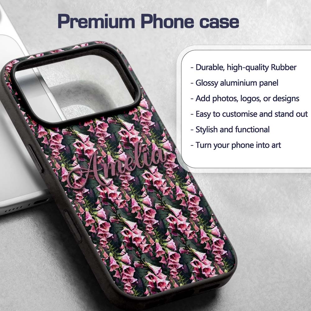 Pink Foxglove Flowers Botanical Garden Seamless Custom Name Protective Phone Case Mobile Cover Durable Everyday Smartphone Shock Resistant
