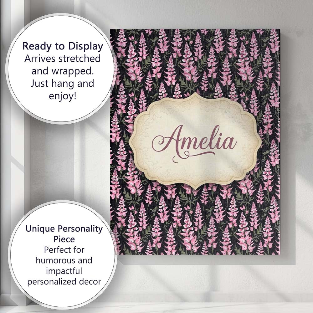 Personalised Name Stylized Pink Foxglove Custom Unique Gift Idea Elegant Feature Canvas Wall Art Print Decor Picture Ready to Hang