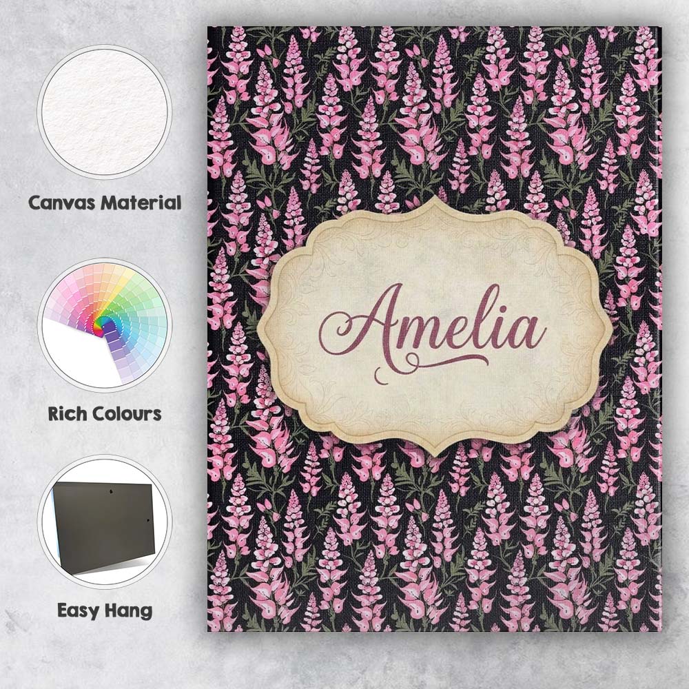 Personalised Name Stylized Pink Foxglove Custom Unique Gift Idea Elegant Feature Canvas Wall Art Print Decor Picture Ready to Hang