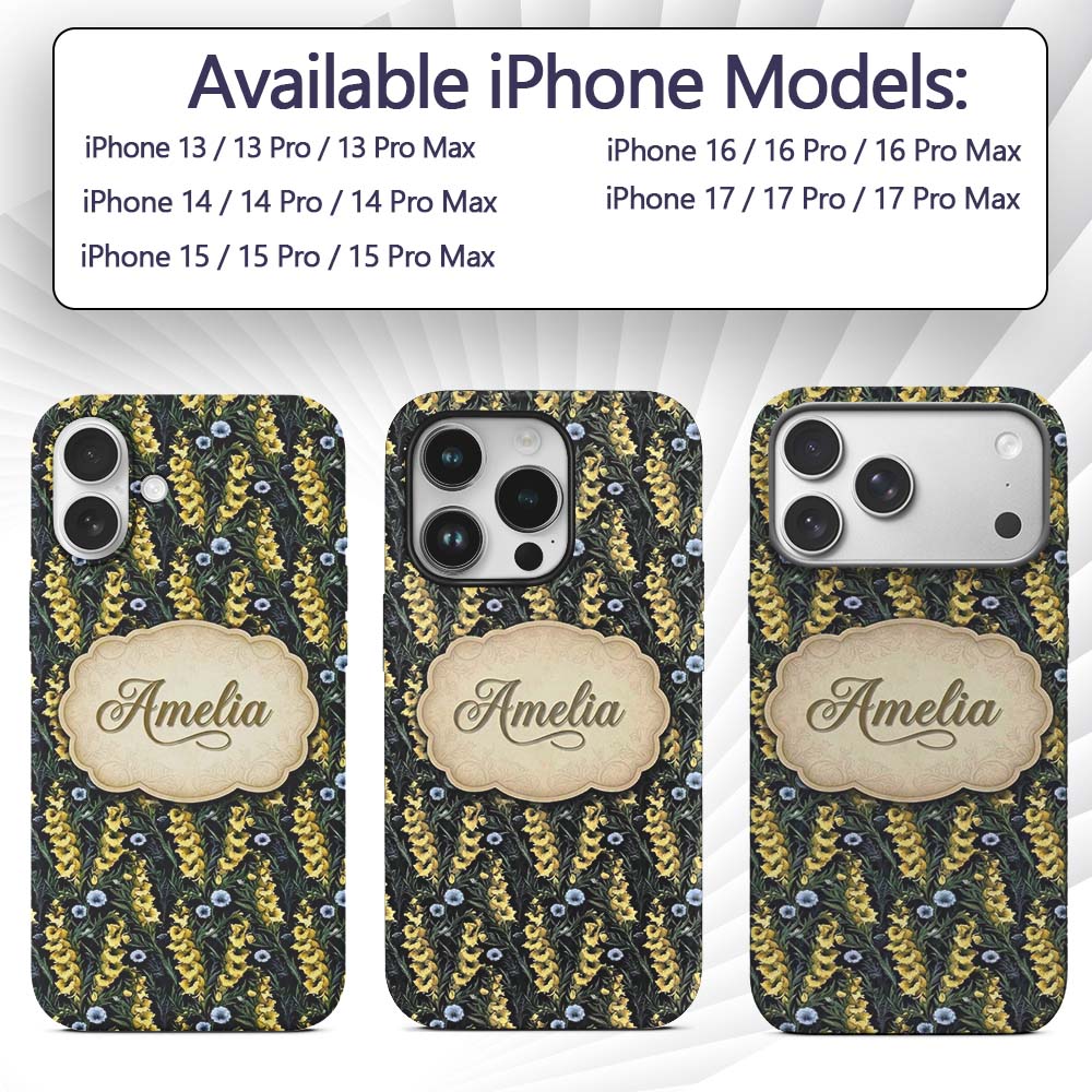 Yellow Wildflower Botanical Garden Dark Seamless Custom Name Protective Phone Case Mobile Cover Durable Everyday Smartphone Shock Resistant
