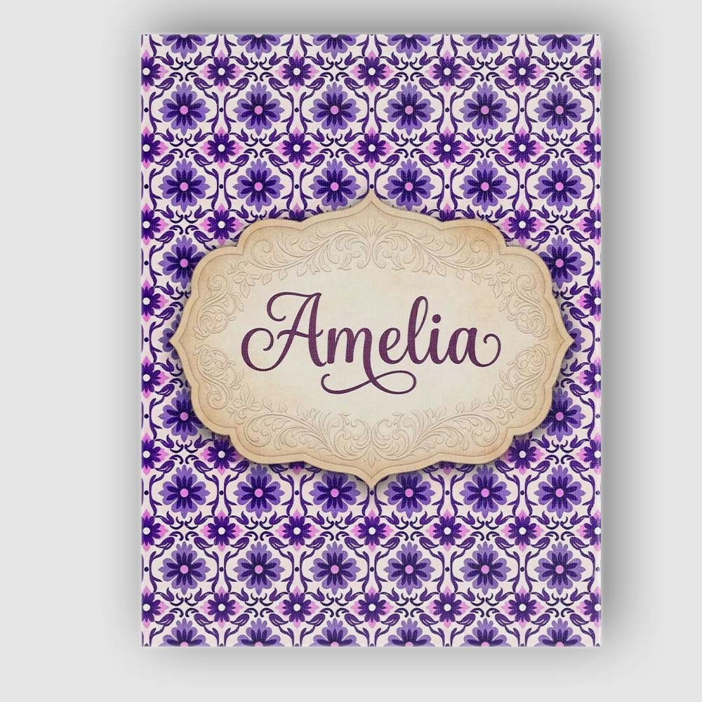 Personalised Name Purple Floral Geometric Custom Unique Gift Idea Elegant Feature Canvas Wall Art Print Decor Picture Ready to Hang