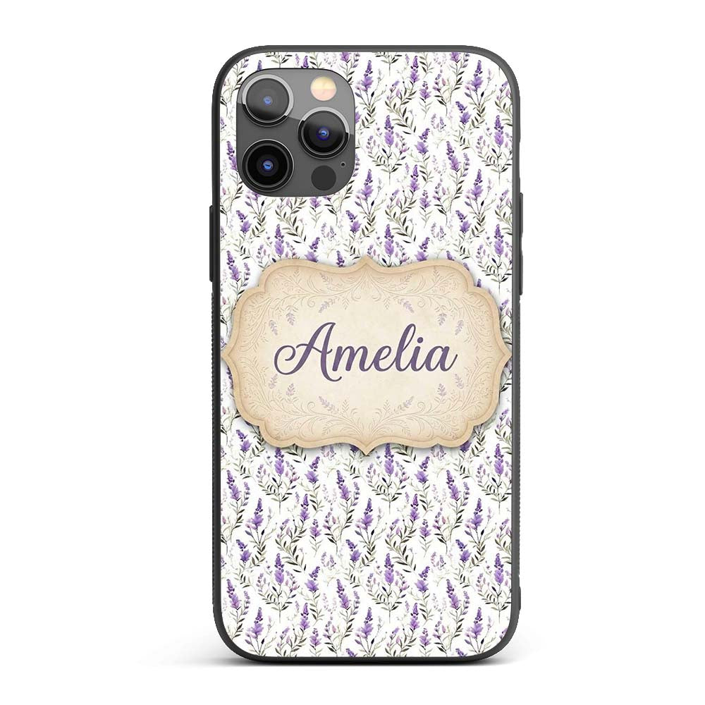 Soft Lavender Botanical Floral Seamless Pattern Custom Name Protective Phone Case Mobile Cover Durable Everyday Smartphone Shock Resistant