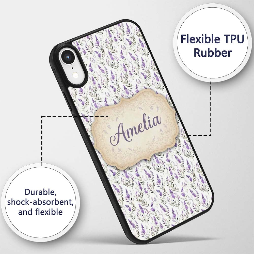 Soft Lavender Botanical Floral Seamless Pattern Custom Name Protective Phone Case Mobile Cover Durable Everyday Smartphone Shock Resistant